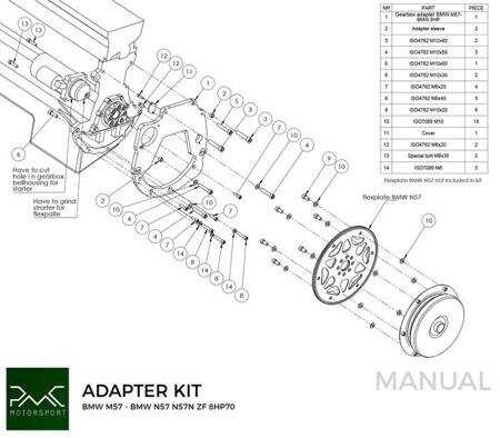 Adaptateur de boîte de vitesses BMW M57 3.0D - BMW ZF 8HP 8HP70 8HP50 / GS6-53DZ JGL