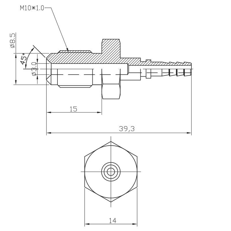 Raccord de frein mâle M10x1 (sans pivot)