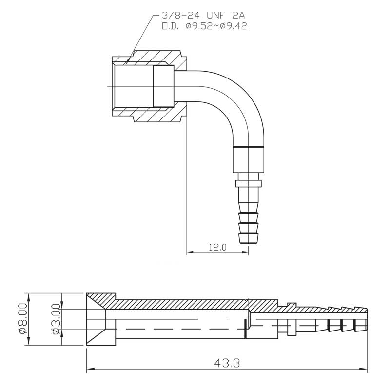 Raccord à sertir femelle 3/8-24 90 degrés Acier inoxydable