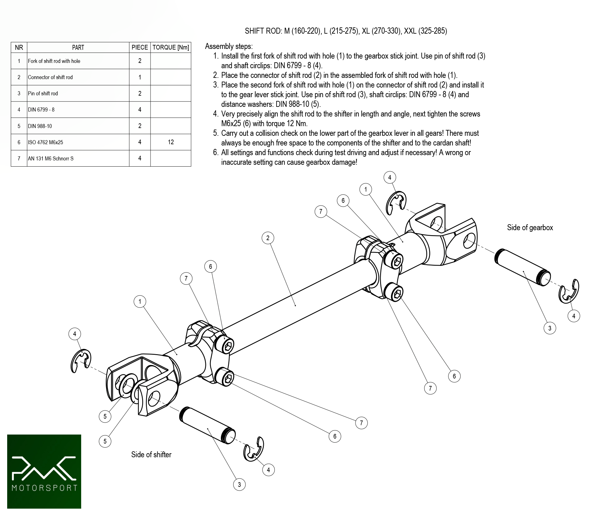 PMC Tige de changement de vitesse réglable BMW (100-130mm)