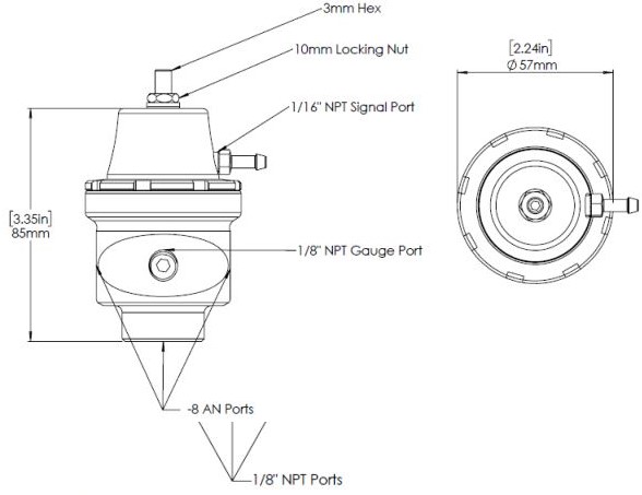 Régulateur de pression de carburant Turbosmart AN8 basse pression (carburateur)