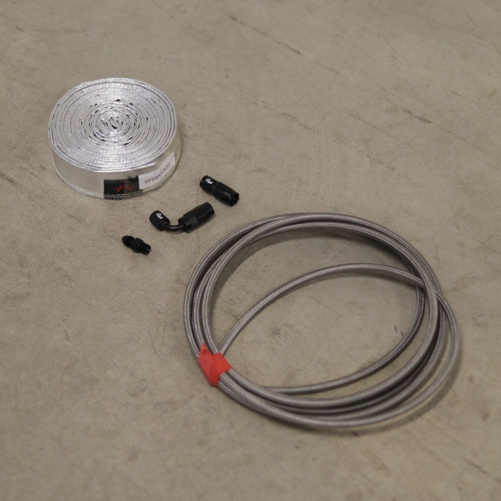 Borgwarner SXE Huile en Kit Turbo 1 x Droit + 1 x 90 Degrés AN4 + Bouclier Thermique Alu