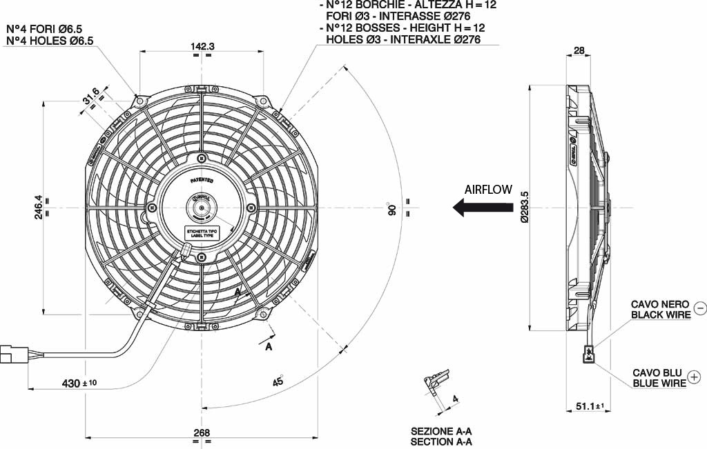 Ventilateur de refroidissement SPAL 255mm / 10" Soufflant