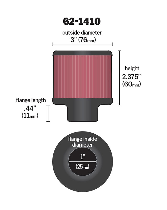 Filtre de carter K & N 25mm (1" )