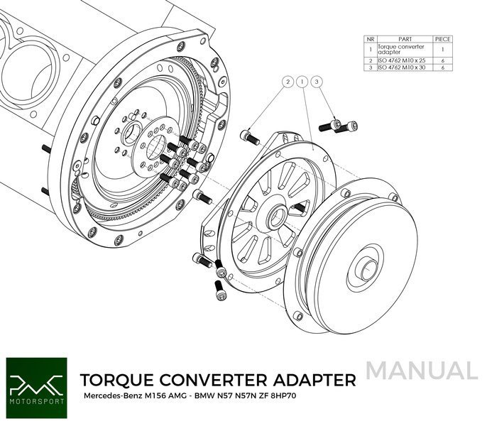 Adaptateur de convertisseur de couple PMC ZF 8HP70 BMW N57 N57N Diesel - Mercedes-Benz V8 M156 AMG