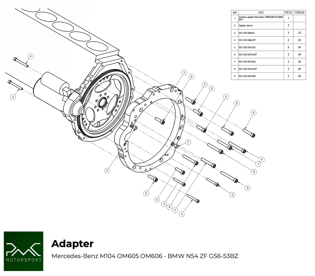 PMC Gearbox adapter kit M104 / OM605 / OM606 - GS6-53xx