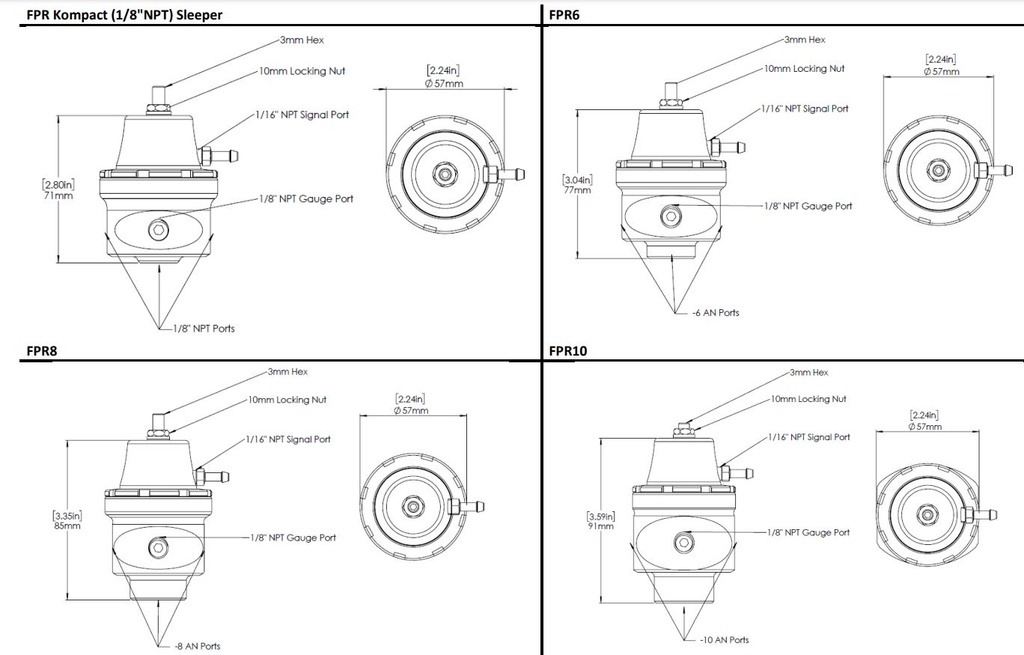 Régulateur de pression de carburant Turbosmart basse pression (carburateur) -AN6