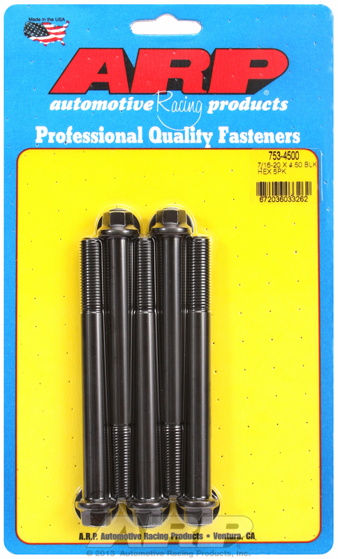 "7/16""-20 x 4.500 hex black oxide bolts" (5pcs)