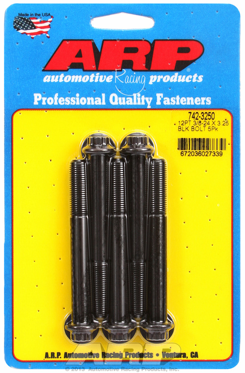 "3/8""-24 x 3.250 12pt black oxide bolts" (5pcs)
