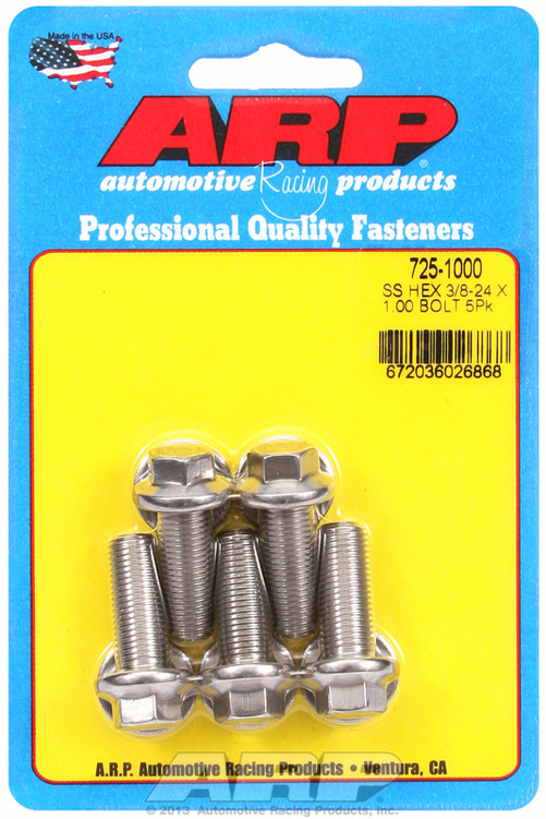 "3/8""-24 x 1.000 hex 7/16 wrenching SS bolts" (5pcs)