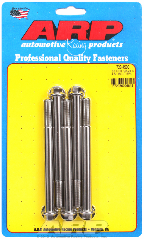 "3/8""-24 x 4.500 hex SS bolts" (5pcs)