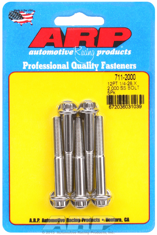 "1/4""-28 x 2.000 12pt SS bolts" (5pcs)