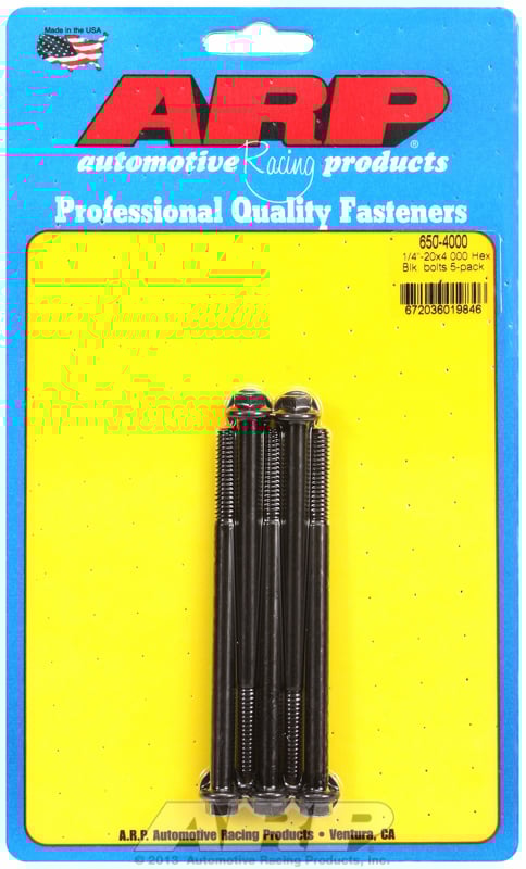 "1/4""-20 X 4.000 hex black oxide bolts" (5pcs)