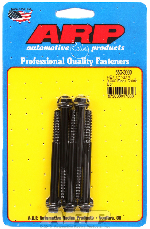"1/4""-20 X 3.000 hex black oxide bolts" (5pcs)