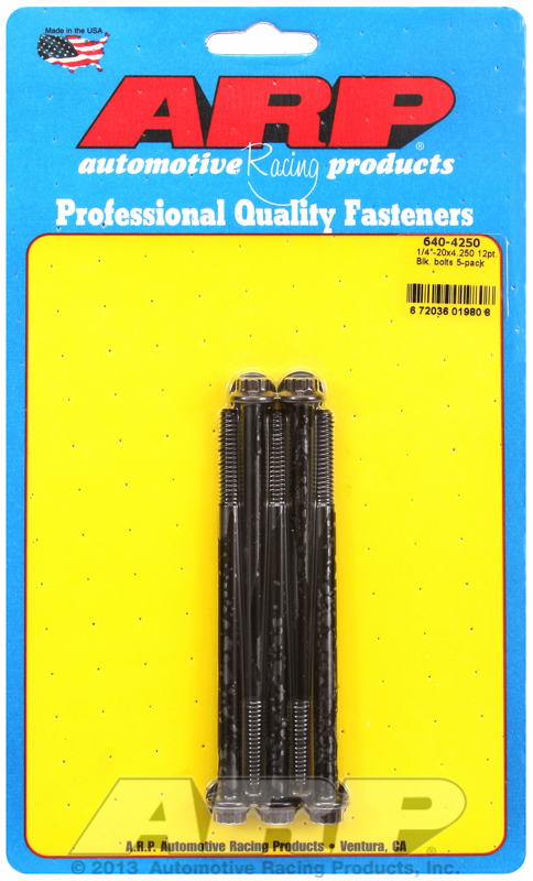 "1/4""-20 x 4.250 12pt black oxide bolts" (5pcs)