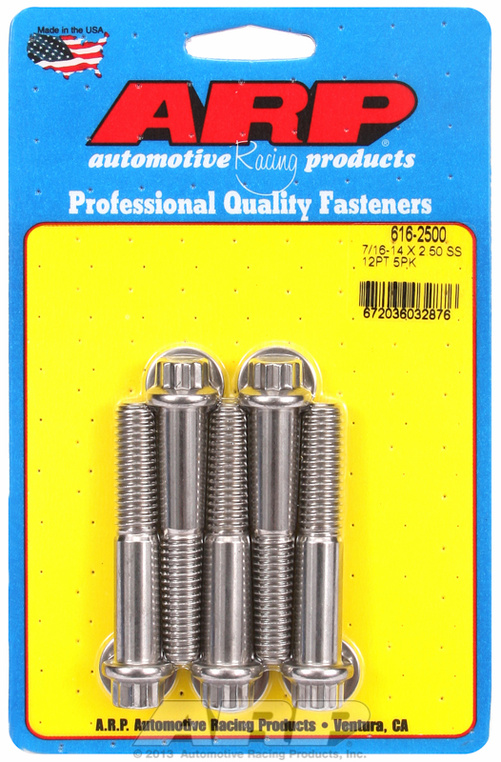 "7/16""-14 X 2.500 12pt SS bolts" (5pcs)