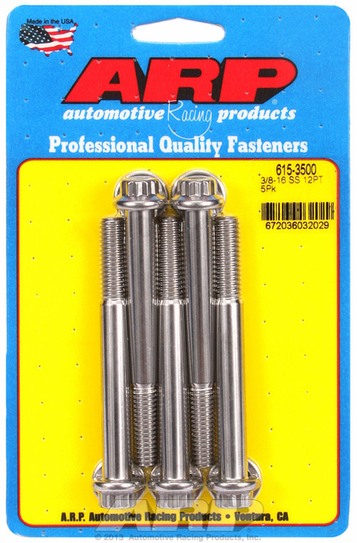 "3/8""-16 x 3.500 12pt 7/16 wrenching SS bolts" (5pcs)
