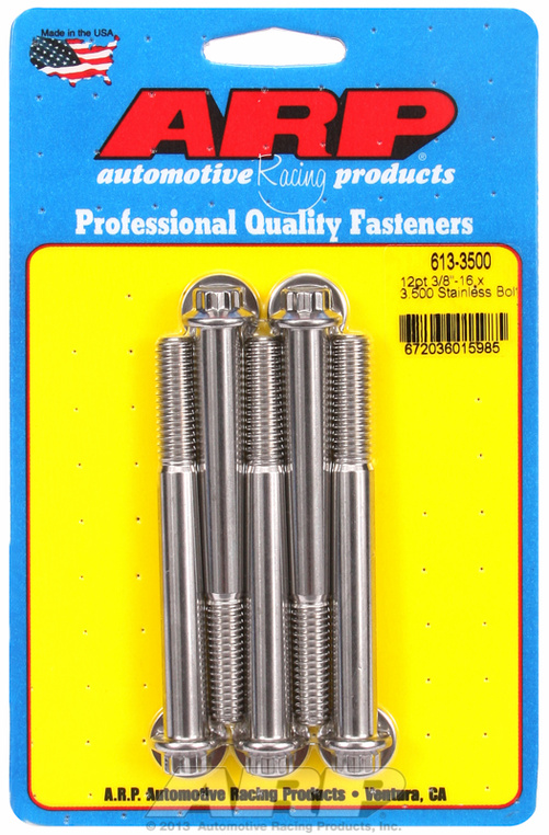 "3/8""-16 x 3.500 12pt SS bolts" (5pcs)