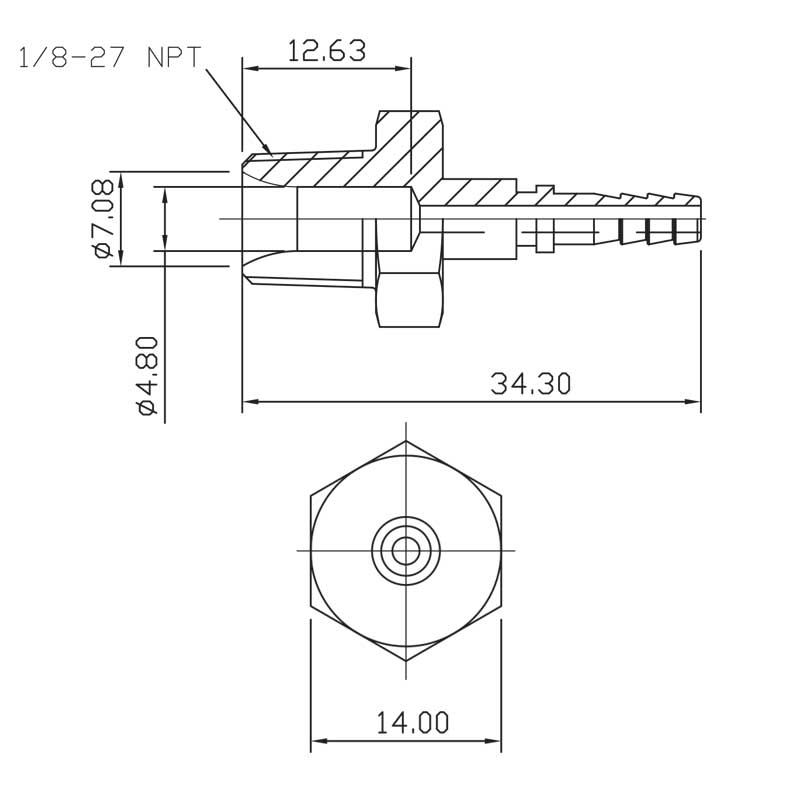 Raccord de frein mâle 1/8 NPT Acier inoxydable (pas de pivot)