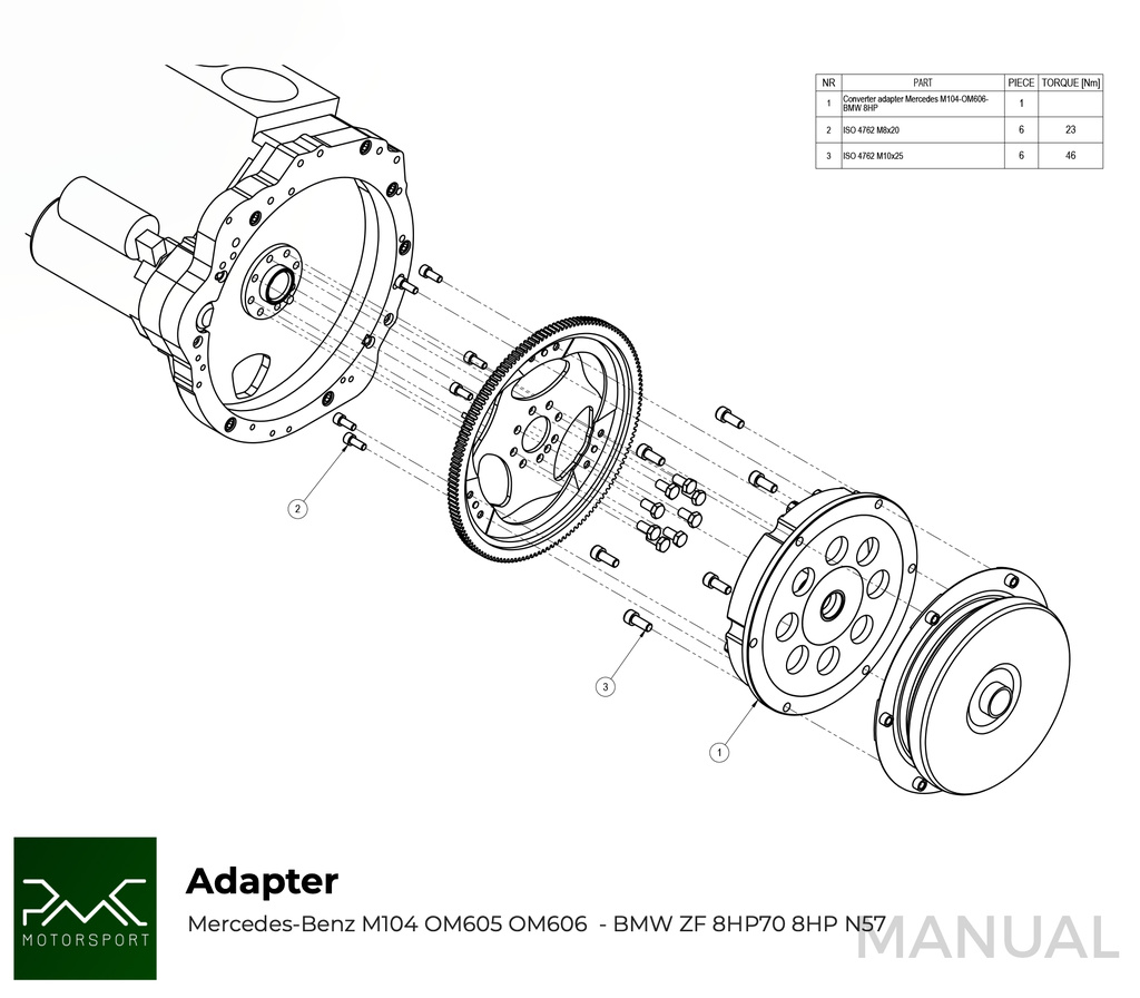 Plaque d'adaptateur Mercedes M104 / OM605 / OM606
