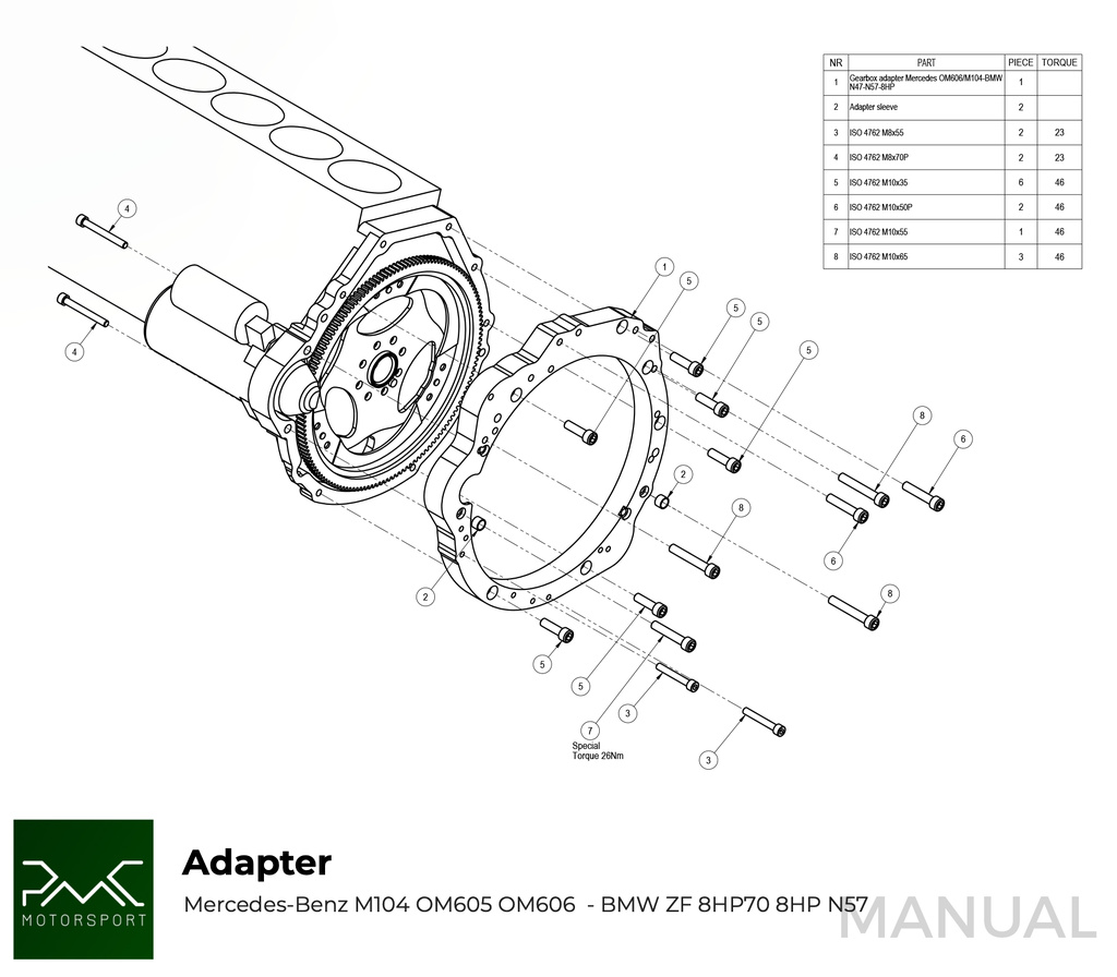 Plaque d'adaptateur Mercedes M104 / OM605 / OM606