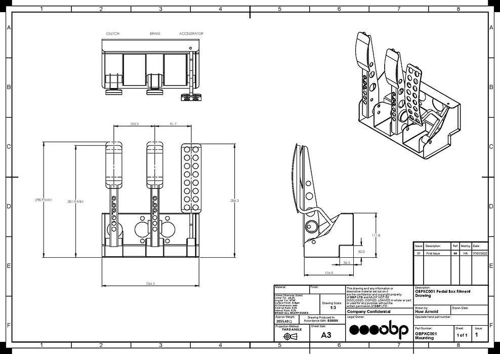 Boîte à pédale montée au sol OBP 3 Pédales 3x Cylindres principaux V1