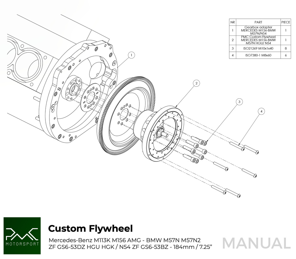 PMC RACE STAGE 2 Mercedes-Benz M113 - BMW M57N HGU HGK / N54 - 184mm / 7.25" (P)