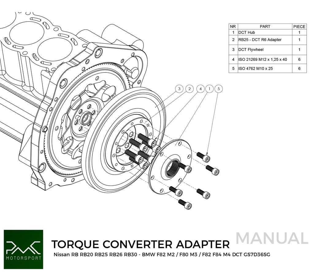 PMC Trousse d'adaptation Nissan RB - BMW DCT DKG Getrag GS7D36SG Inline-six (H)