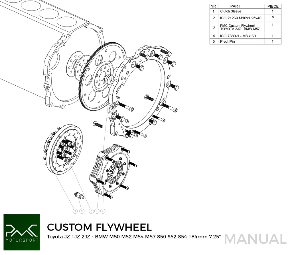 PMC Trousse d'adaptation Toyota JZ - BMW M57 / E46 S54 M3 - 184mm / 7.25"
