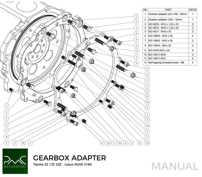 PMC Trousse d'adaptation Toyota JZ - Toyota Altezza / Lexus IS200 J160 Aisin AZ6 (first gen.)