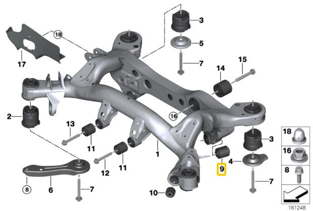 IRP Douille De Dous-châssis Arrière Aluminium BMW E8x, E9x, F87 M2, F80 M3, F82 M4