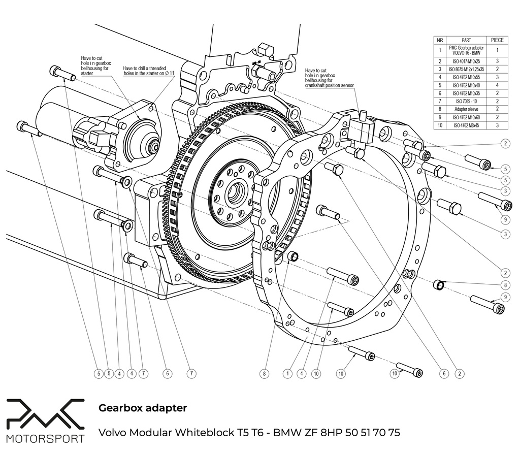 Adapter Kit Volvo Modular Whiteblock T5 T6 - BMW ZF 8HP 50 51 70 75