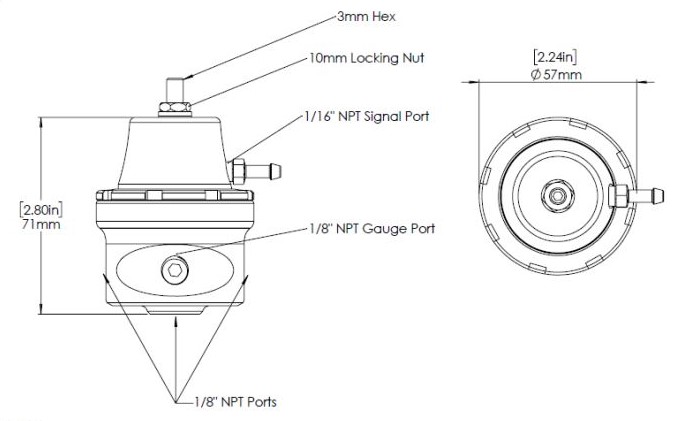 Régulateur de pression de carburant Turbosmart Compact basse pression (carburateur) - Couchette