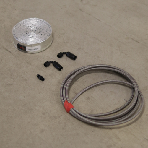 Garret Huile en Kit Turbo 2 x 90 Degrés AN4 + Bouclier Thermique Alu