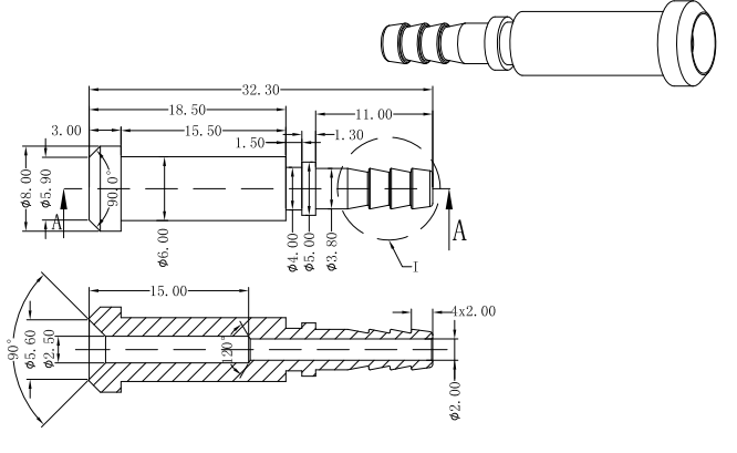 32,3mm Poteau de connecteur de durite de frein double évasé