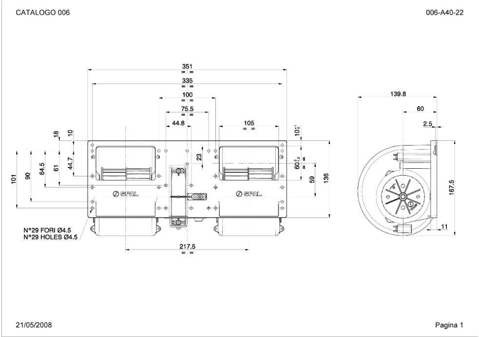 Double Ventilateur radial SPAL 1080 m³/h