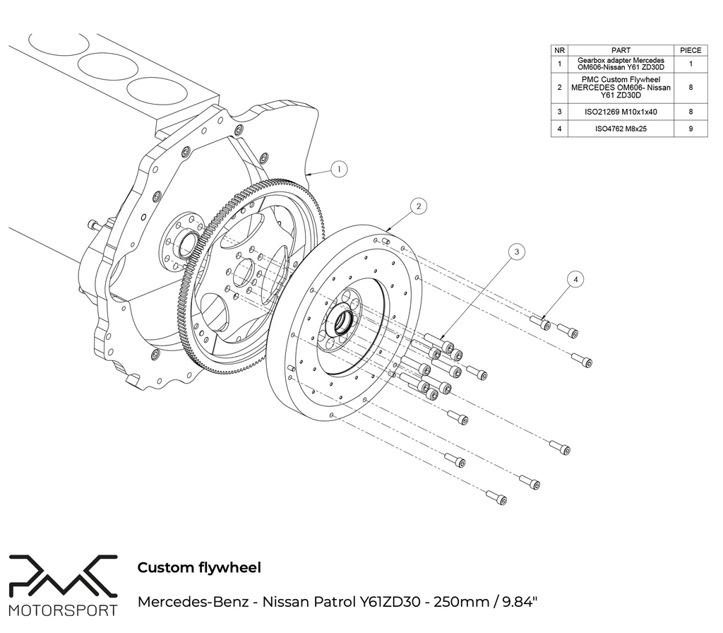 Kit adaptateur MB OM606 - Nissan Patrol Y61 ZD30 TD42 - 250mm