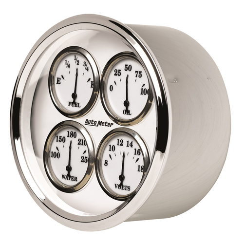 5" Quad Gauge, 100 Psi/100-250 °F/8-18v/0-90 Ω, Old-Tyme White Ii
