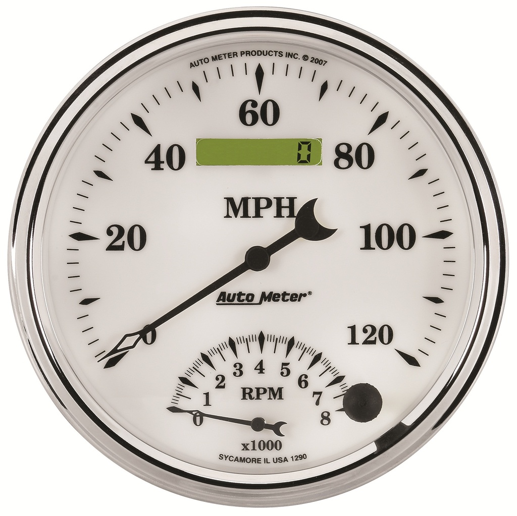 5" Tachometer/Speedometer Combo, 8k Rpm/120 Mph, Old-Tyme White Ii