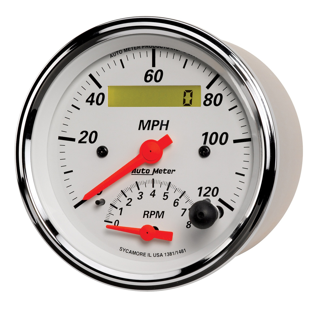 3-3/8" Tachometer/Speedometer Combo, 8k Rpm/120 Mph, Arctic White