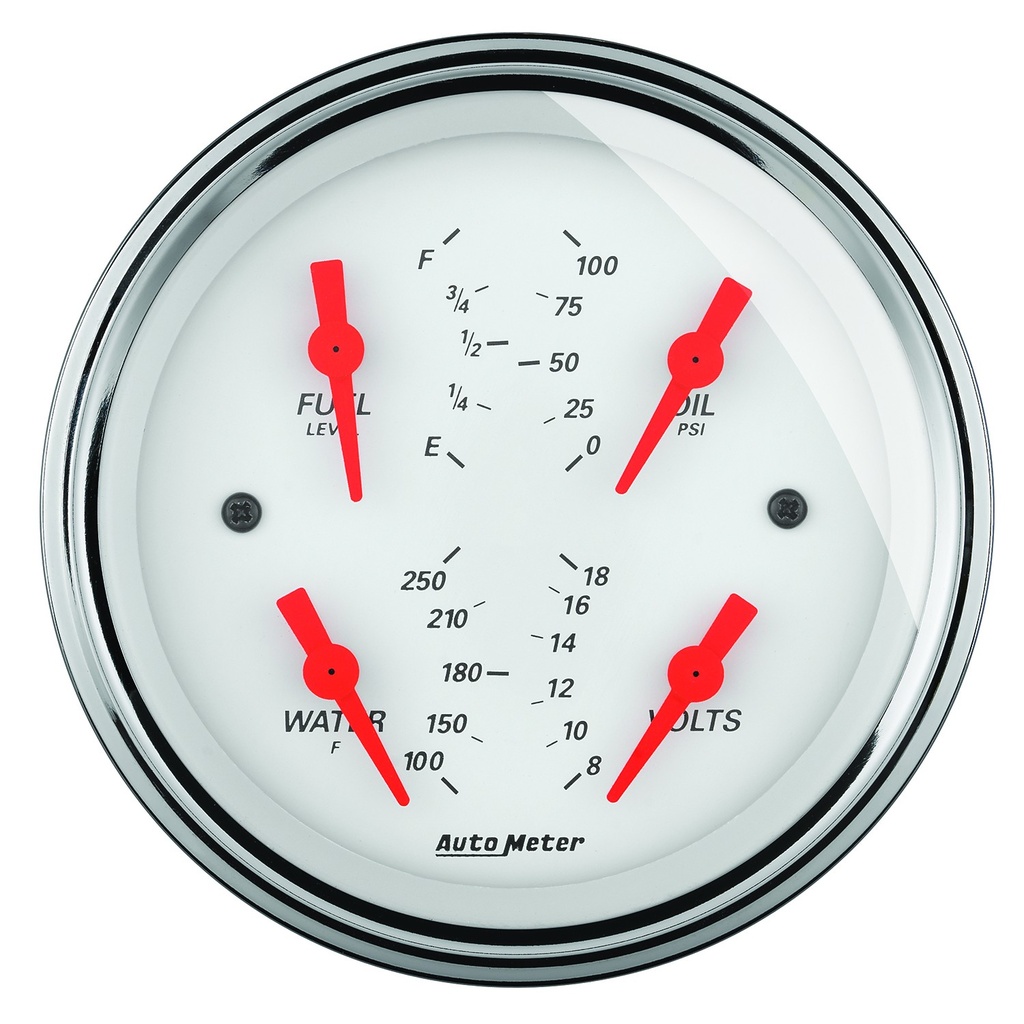 5" Quad Gauge, 100 Psi/100-250 °F/8-18v/0-90 Ω, Arctic White