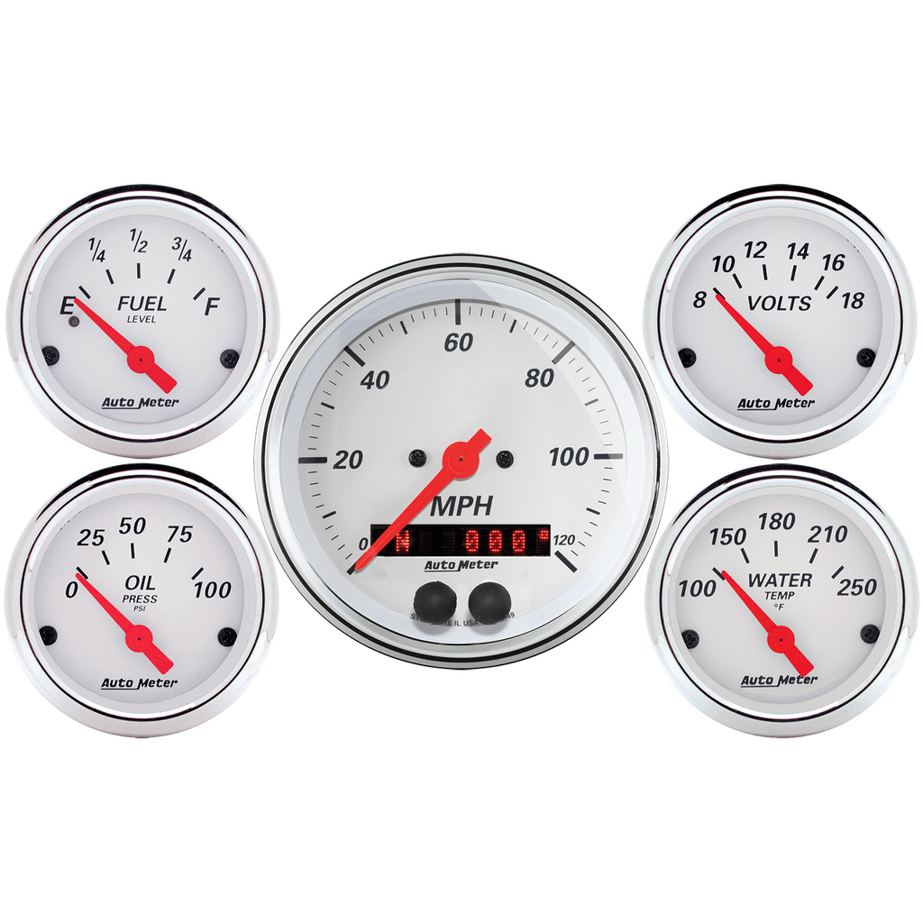 5 Pc. Gauge Kit, 3-3/8" & 2-1/16", Gps Speedometer, Arctic White