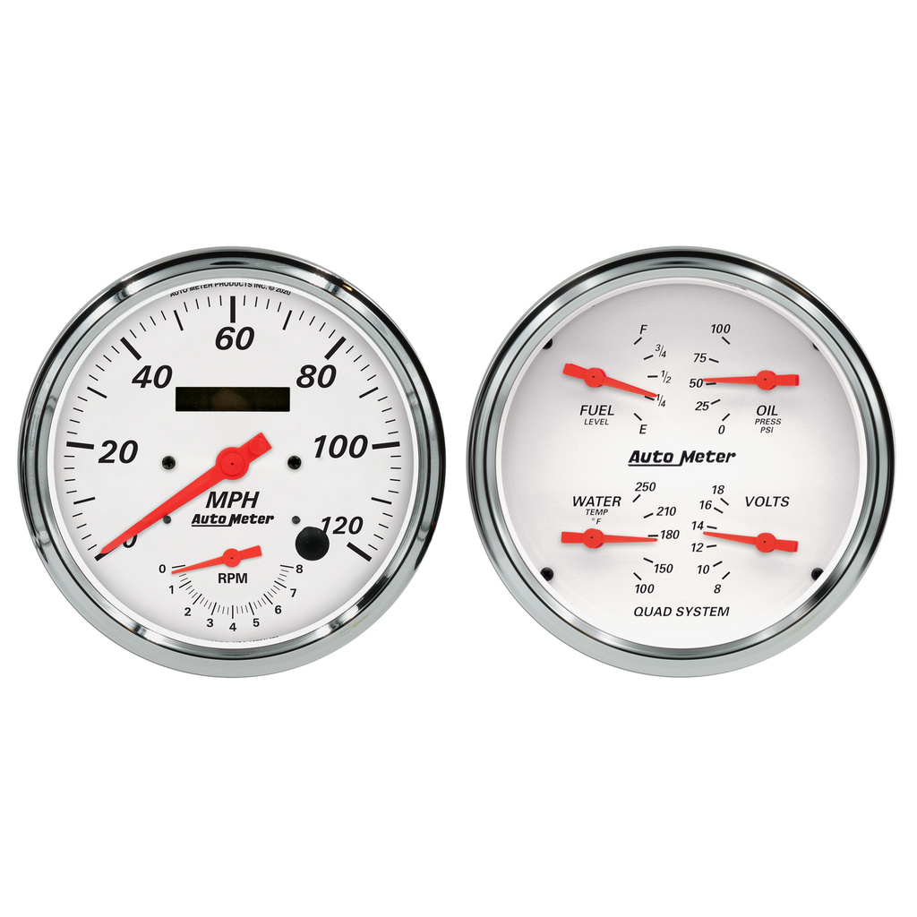 2 Pc. Gauge Kit, 5" Quad & Tach/Speedo, 240-33 Ω, Arctic White