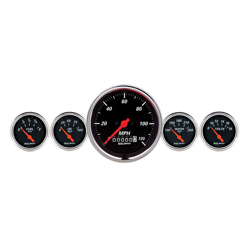 5 Pc. Gauge Kit, 3-3/8" & 2-1/16", Elec. Speedometer, Designer Black