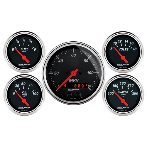 5 Pc. Gauge Kit, 3-3/8" & 2-1/16", Gps Speedometer, Designer Black