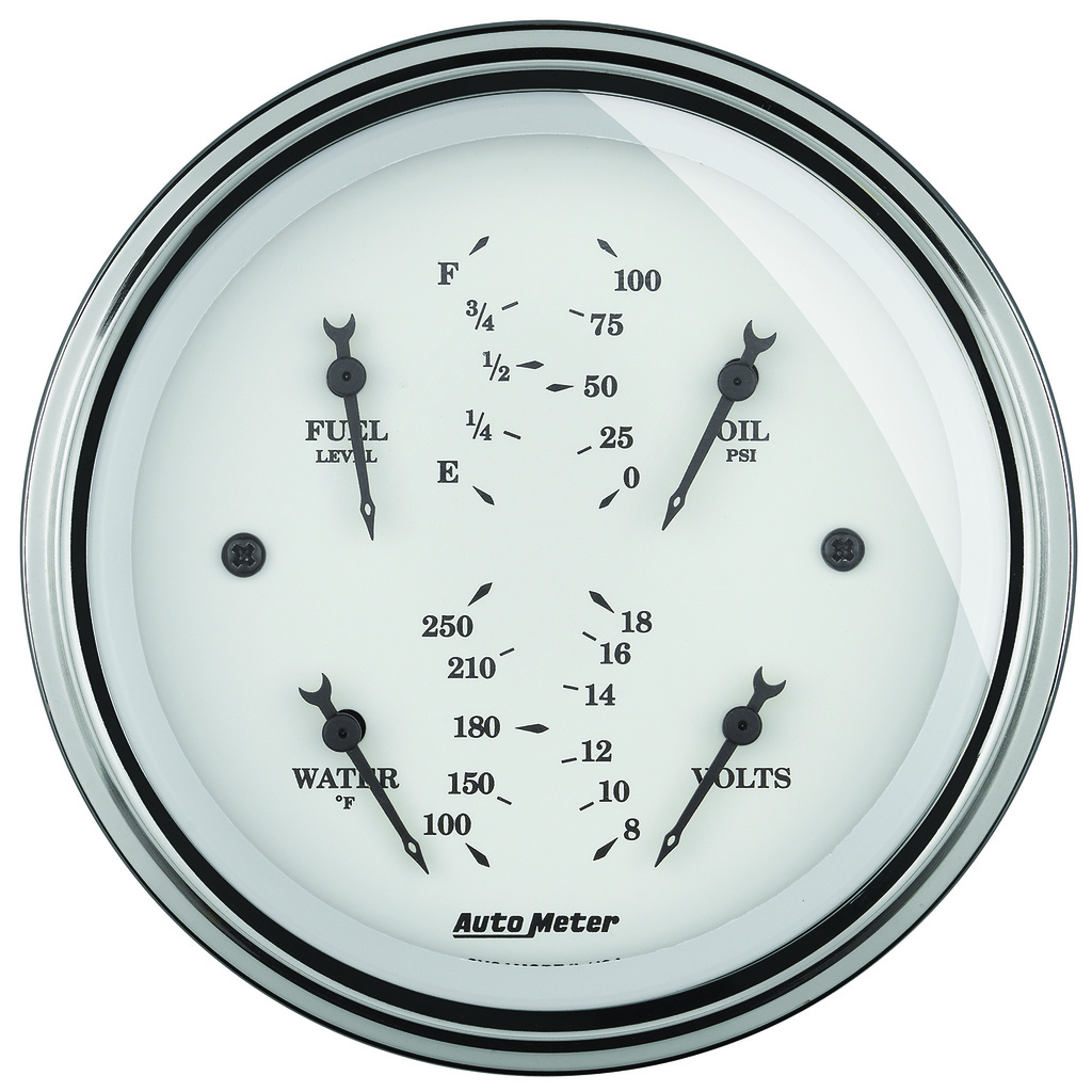 3-3/8" Quad Gauge, 100 Psi/100-250 °F/8-18v/0-90 Ω, Old-Tyme White