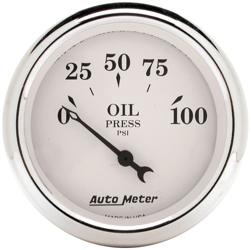 2-1/16" Oil Pressure, 0-100 Psi, Old-Tyme White