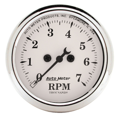 2-1/16" In-Dash Tachometer, 0-7,000 Rpm, Old-Tyme White