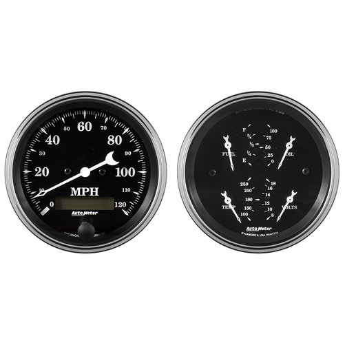 2 Pc. Gauge Kit, 3-3/8" Quad & Speedometer, 240-33 Ω, Old Tyme Black