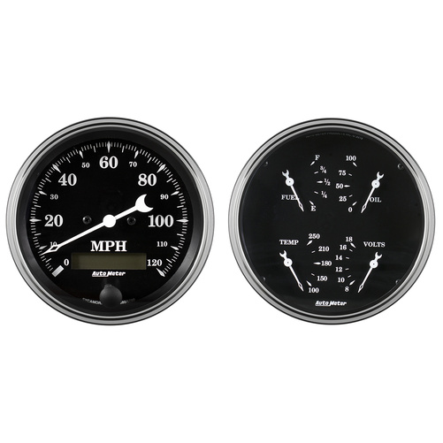 2 Pc. Gauge Kit, 5" Quad & Speedometer, 240-33 Ω, Old Tyme Black